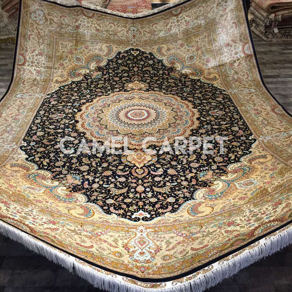 Deep Blue With Beige Large Silk Carpet
