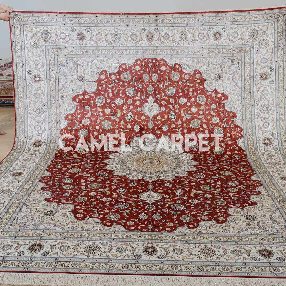 Red Handmade Oriental Silk large rugs for bedroom