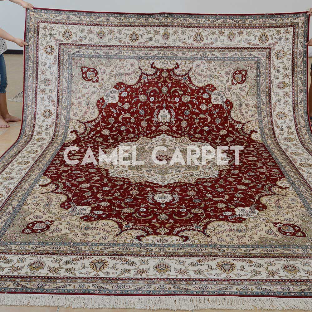 Silk Hand Knotted Persian Red Rugs for Living Room