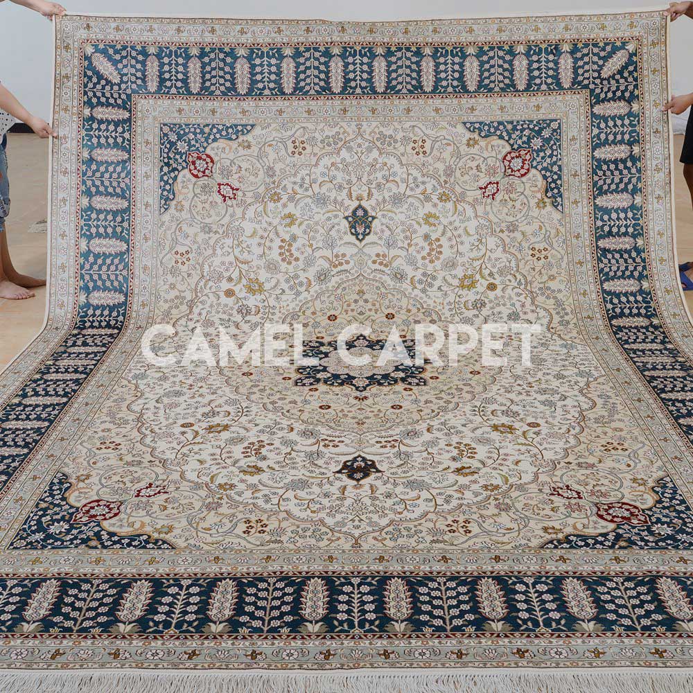 Oriental Hand Made Area White and Blue Carpet