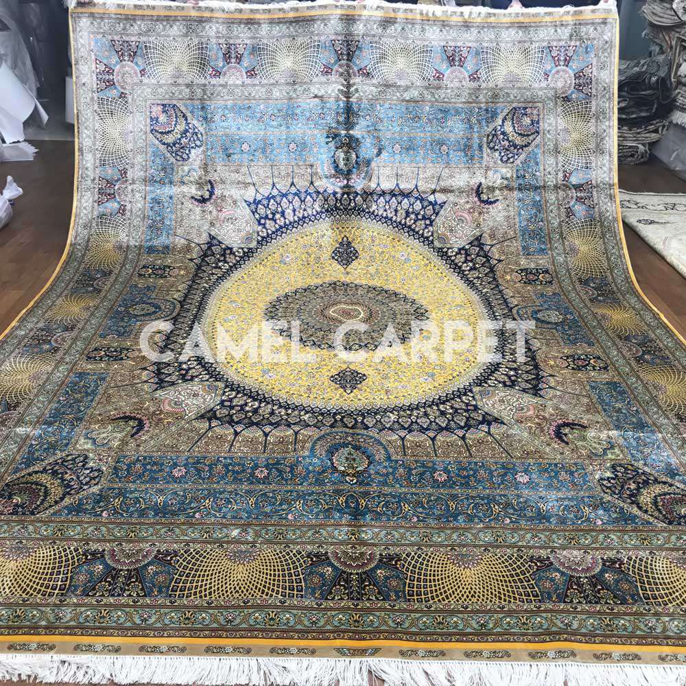 Yellow Blue Silk Area Carpets Online