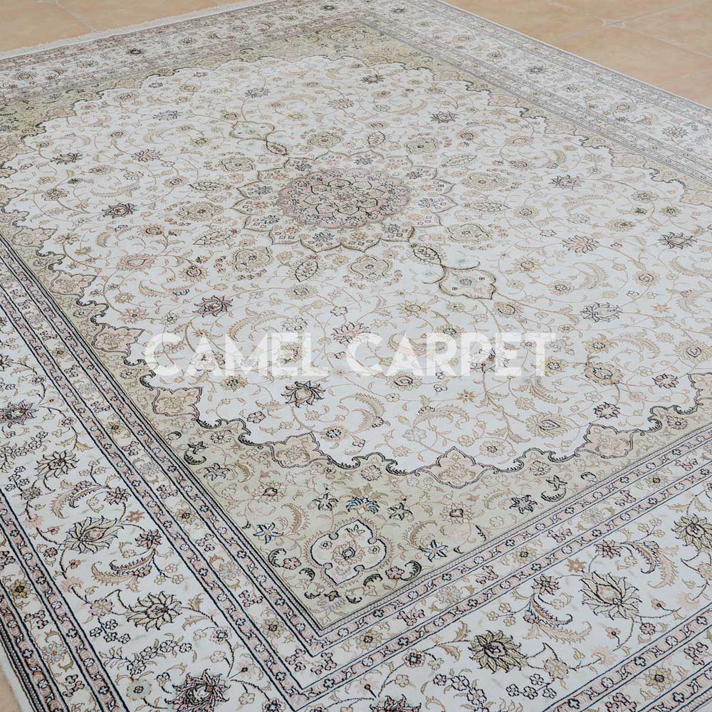 White Persian Hand Knotted Pattern Area, White Silk Rug