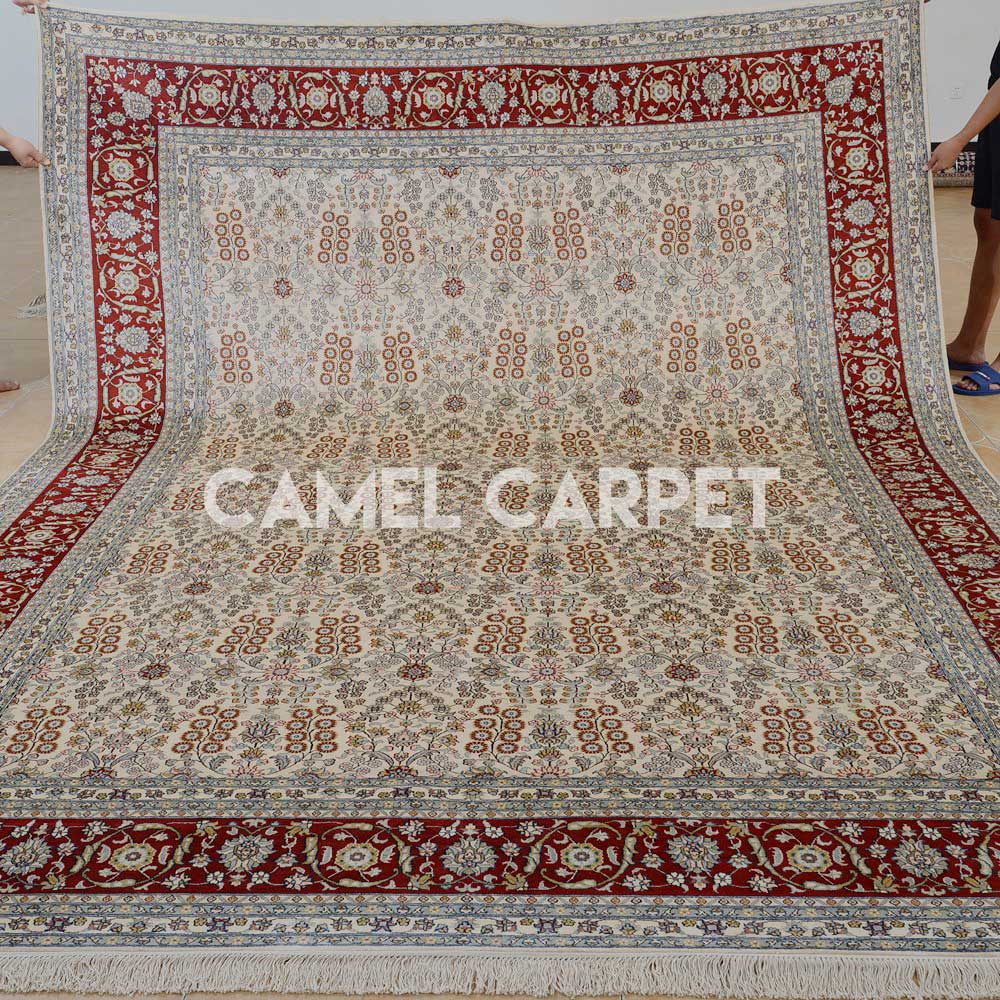 Hand Knotted Natural Silk Beige Floral Rug