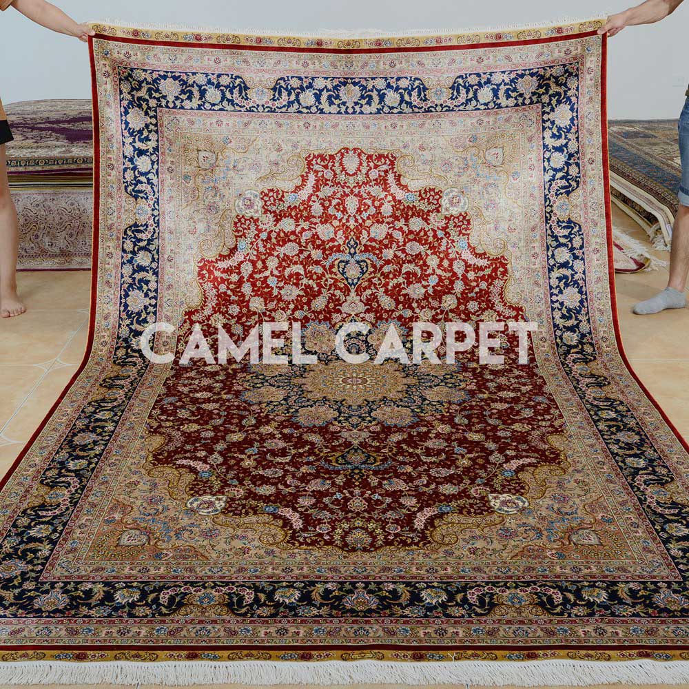 Red Silk Handmade Carpet For Sale