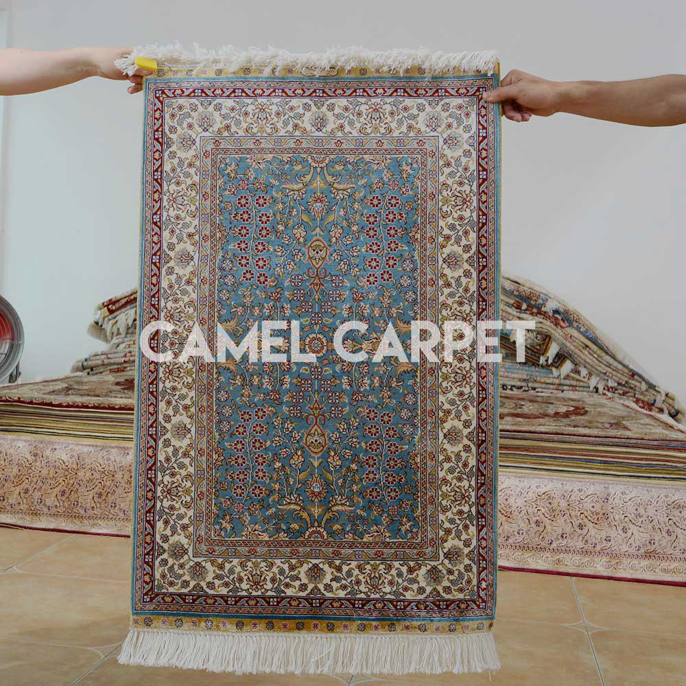 Handwoven Silk Blue Area Carpet