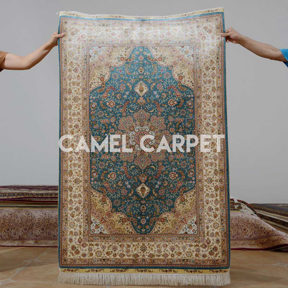 Hand Knotted Beige And Blue Area Rug