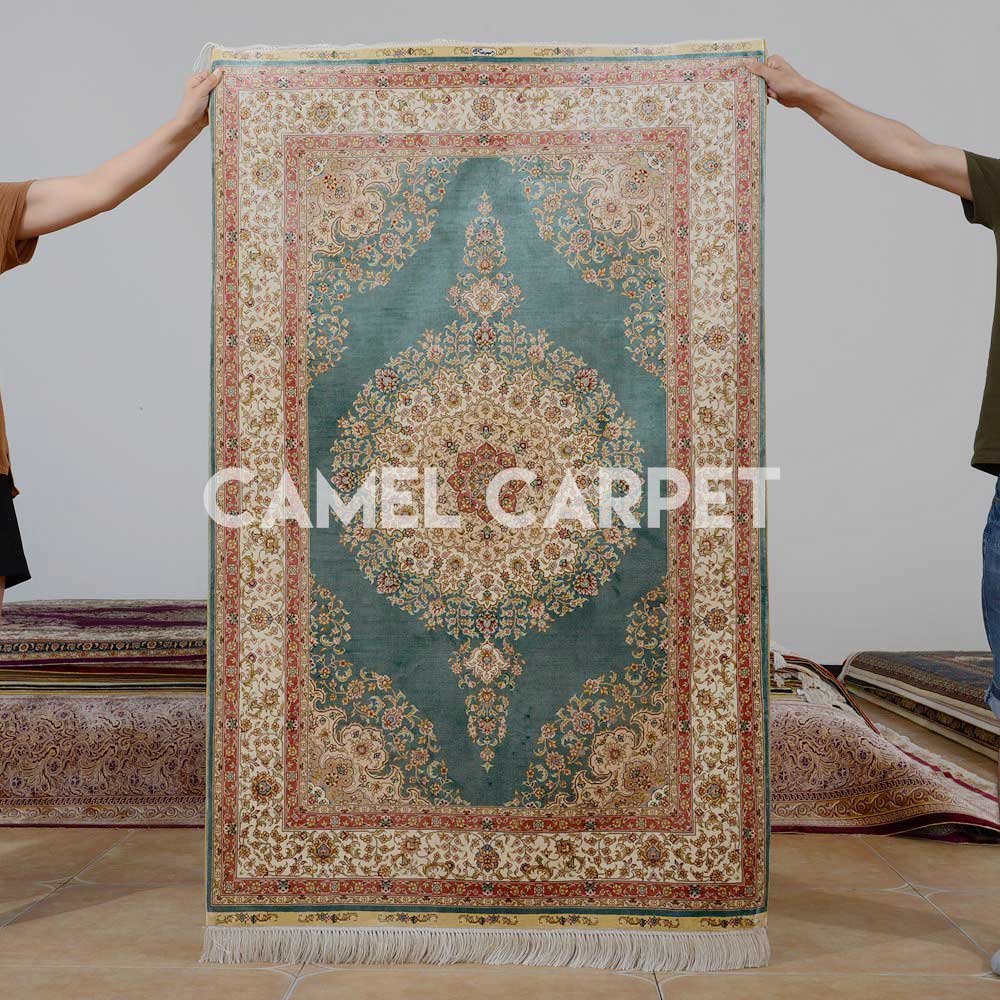 Small Oriental Blue And Beige Rug