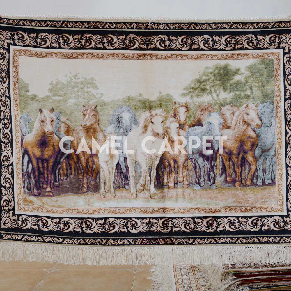 Silk Hand Knotted Horse Tapestry 